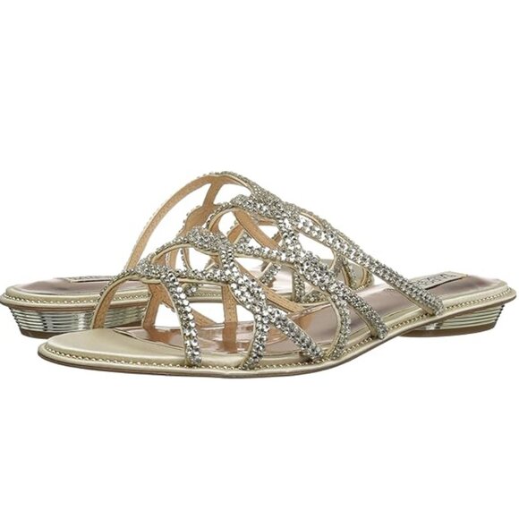 NEW Badgley Mischka Sofie Flat Low Kitten Heel Strappy Rhinestone Slide Sandal - Picture 6 of 6